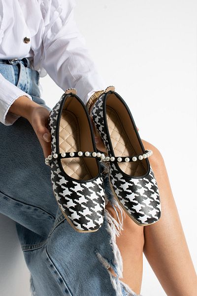 Moda Devrin Women's Checkered Pearl Ballerina Home and Outdoor Shoes