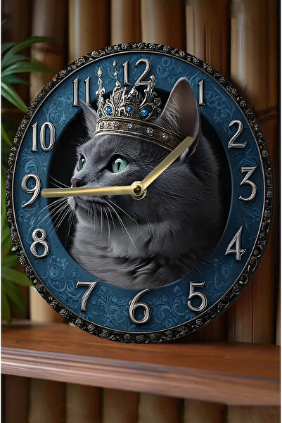 Quiet Round Wooden Wall Clock, Quartz Moving 2d Cat Pattern 2d Sdw023