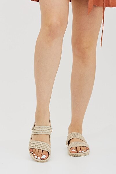 Moda Devrin Gz13339 Αντιολισθητικά πέδιλα και παντόφλες σε μπεζ ψάθινο λουκ Σανδάλια παραλίας πισίνας Παντόφλες