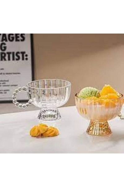 ARVALE Lotus 2-Piece Glass Turkish Delight Bowl with Bead Handles | Ice Cream Stand