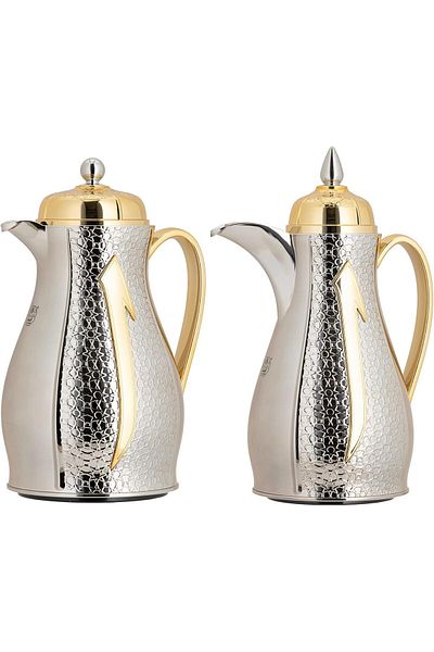 ALSAIF Thermal Flask Leak-Proof for Coffee and Tea by Al Saif, Nickel/Gold Color, Capacity 1 Liter, Set of