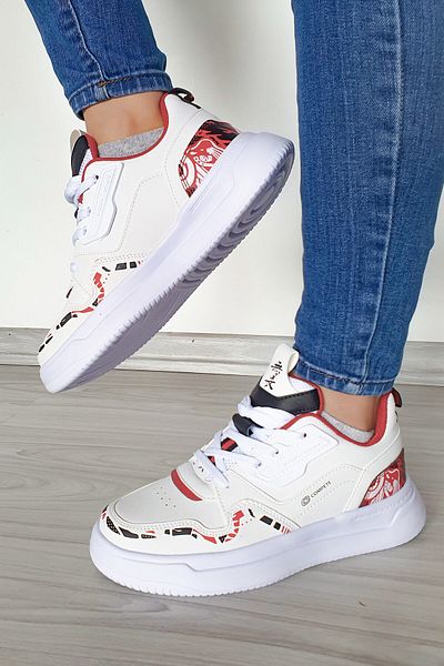 Ayakkabı Durağı White Red Patterned Sports Shoes