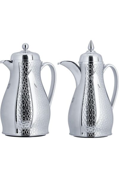 ALSAIF Heat Insulated Leak-Proof Flask for Coffee and Tea by Alsaif, Brown/Chrome, 1L, 2 Pieces