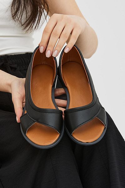 Moda Devrin Μαύρο Ανοιχτό Μπροστινό Γυναικεία Σανδάλια Καλοκαιρινά Παπούτσια Μπαλαρίνες
