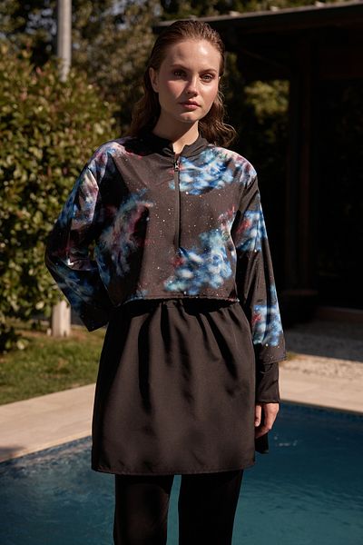 Bipantolon Γυναικείο Σετ μαγιό Hijab Galaxy Printed Full Closed 3 τεμαχίων