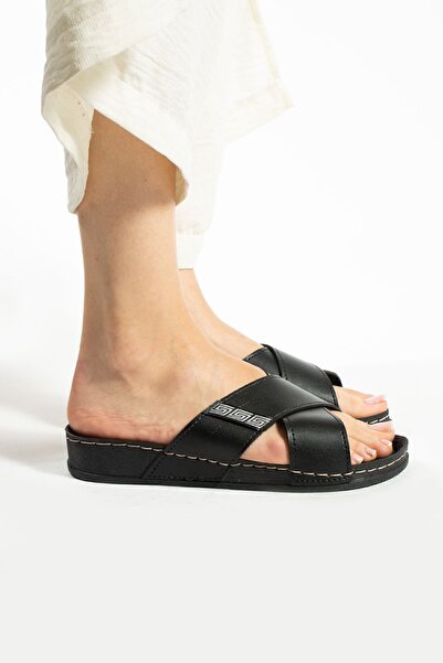 Moda Devrin Gz12668 Papuci cu talpă anatomică cu cruce neagră