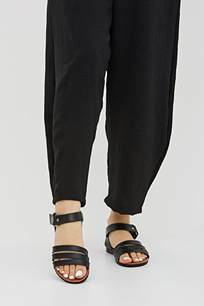 Moda Devrin Černé ploché sandály s nastavitelným suchým zipem