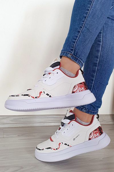 Ayakkabı Durağı White Red Patterned Sports Shoes