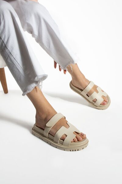 Moda Devrin Papuci de damă cu talpă confortabilă anatomică cu velcro crem (PRODUS ÎMBUNĂTĂTIT)