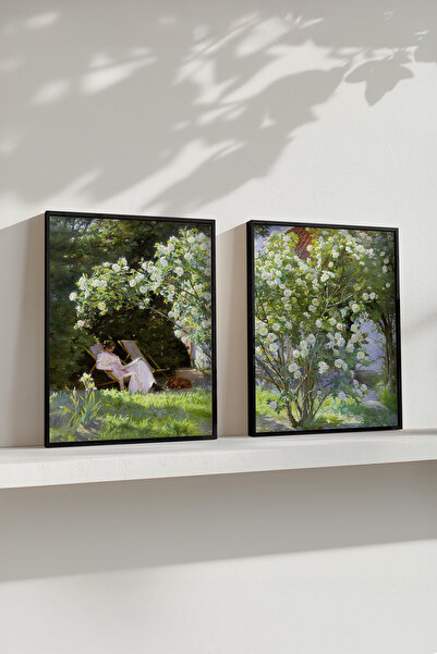 STARYUNA Set de 2 picturi cu efect de vopsea în ulei, flori, vintage modern, ...