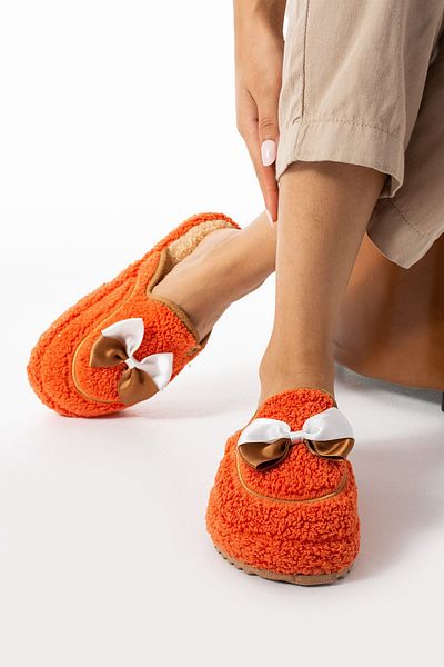 Moda Devrin Orange Bow Tie Winter Women's Slippers