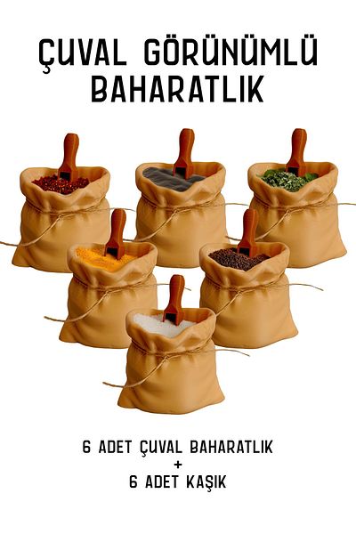 Bayan Rottenmeier 6-Piece Sack Look Spice Rack Set with Spoon-Spice Rack Set-Spice Rack
