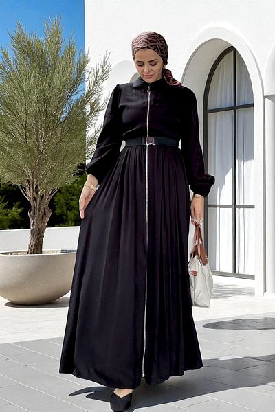 Aselim Hijap Moda Βαμβακερό φόρεμα με φερμουάρ |   Καλοκαιρινό καθημερινό και ειδικό φόρεμα |   Μαύρο
