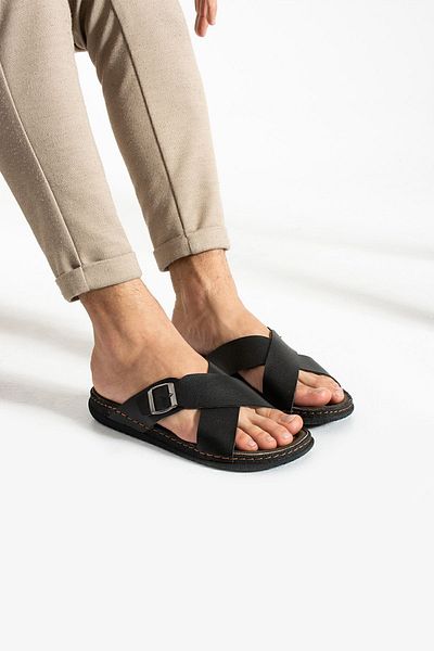 Moda Devrin Gz11653 Black Anatomical Sole Cross Home and Outdoor Slippers