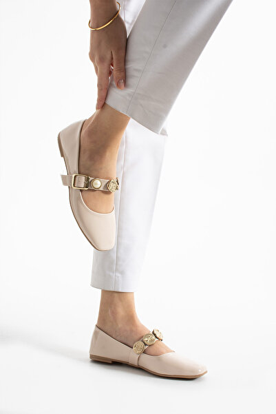 Moda Devrin Women's Beige Accessory Ballerina Home and Outdoor Shoes