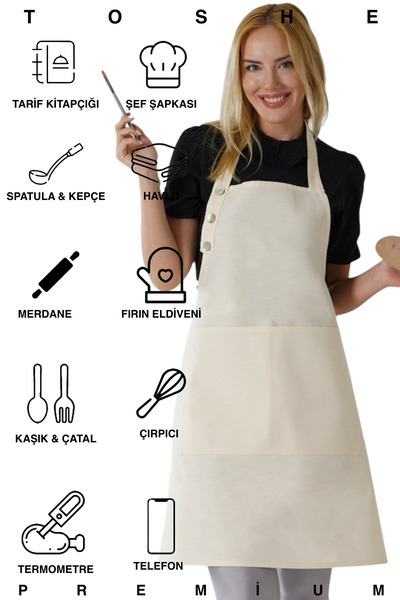 TOSHE Kitchen Apron Waterproof Chef Apron with 2 Wide Pockets Barista Apron Apron