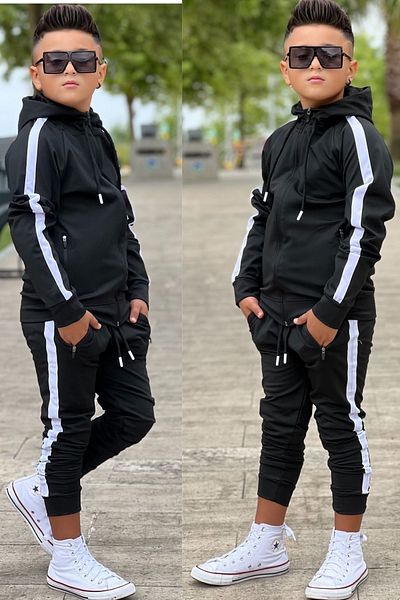 Zaziko Kids Unisex Stripe Detailed Hooded Children's Tracksuit Set