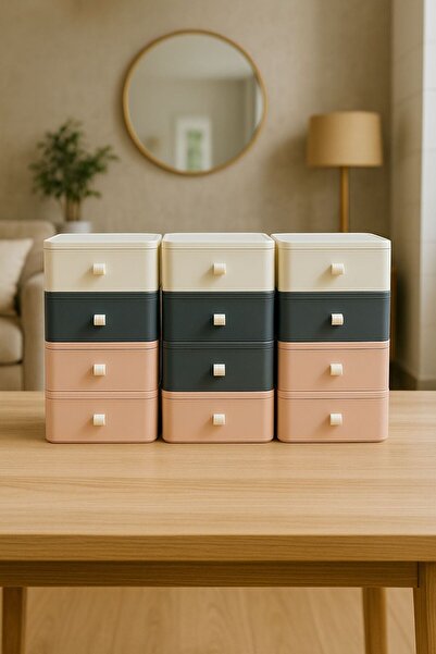 Bayev Mix Color 3Pcs Drawer Jewelry Box Makeup Cosmetic Organizer with Drawers Office Desk Organizer