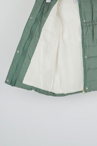 Mika Bebek & Çocuk Thick Fiber Filled Water Wind And Rain Proof Hooded Girl's Winter Luxury Green Puffer Jacket