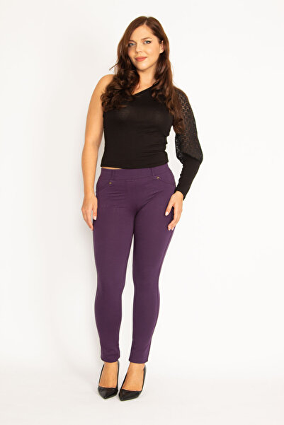 Şans Tekstil Women's Purple Front Ornamental Pocket and Back Pocket Leggings 26a34862