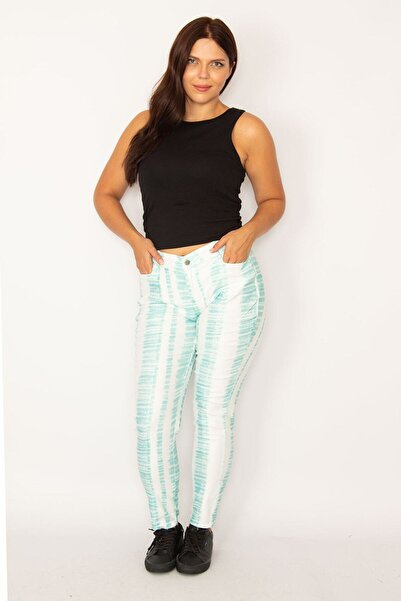 Şans Tekstil Women's Green Batik Patterned Lycra 5 Pocket Jeans 26a34146