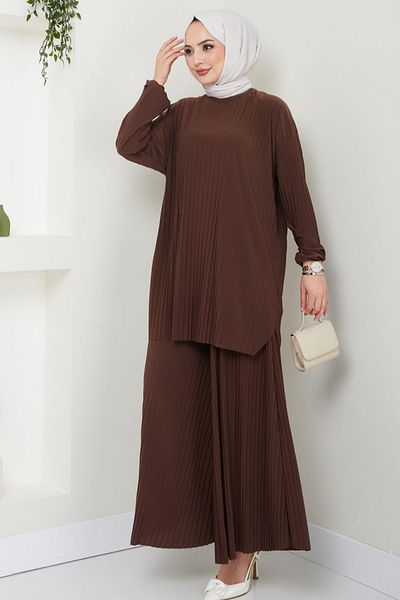 Safgiyim44 Mila Pleated Trousers Tunic Brown