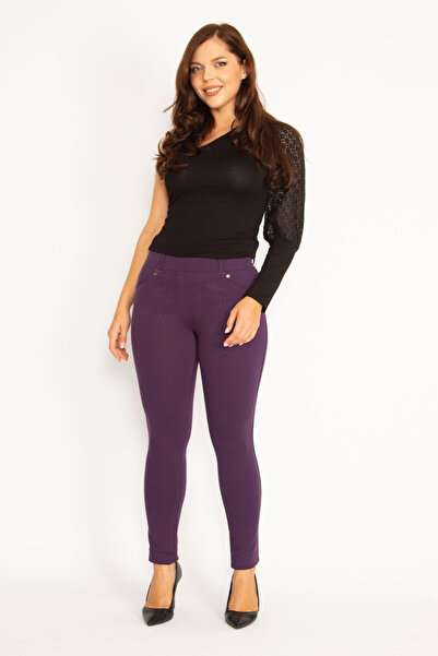 Şans Tekstil Women's Purple Front Ornamental Pocket and Back Pocket Leggings 26a34862
