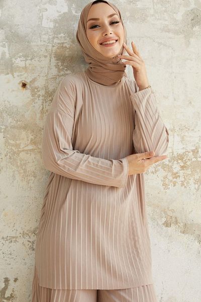 Safgiyim44 Mila Pleated Trousers Tunic Bone Color