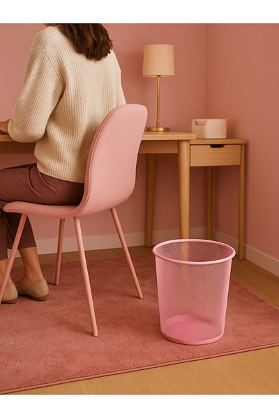 Need Full Hole Metal Mesh Powder Pink Trash Can - ND-1044