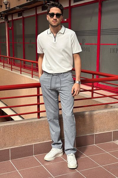 inpool Men's Regular-Fit Cotton Linen Trousers - Adjustable Waist, Old Money Culture 166-1