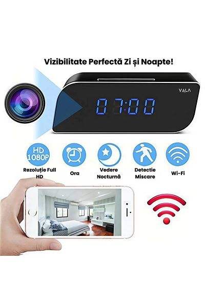Vala Tech Camera Spion Wi-fi Ip Ascunsa In Ceas Desteptator ®️,64 Gb,1080p Hd,microfon,infrarosu