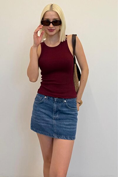 Madmext Bordo Kalın Askılı Regular Kesim Basic Atlet MG2059