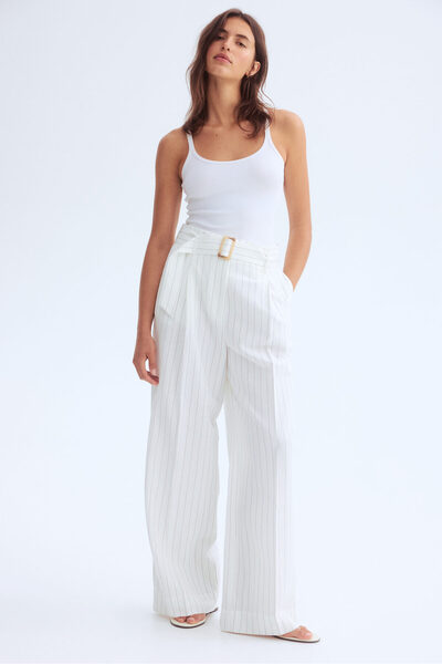 H&M Keten Karışımlı ve Kemerli Pantolon