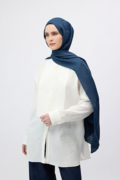 Qef Silk Jacquard Monogram Shawl Navy Blue