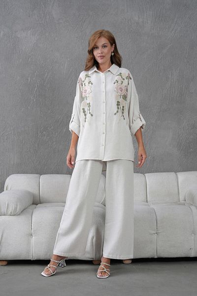 BURRASCA Embroidered Stone Linen Suit