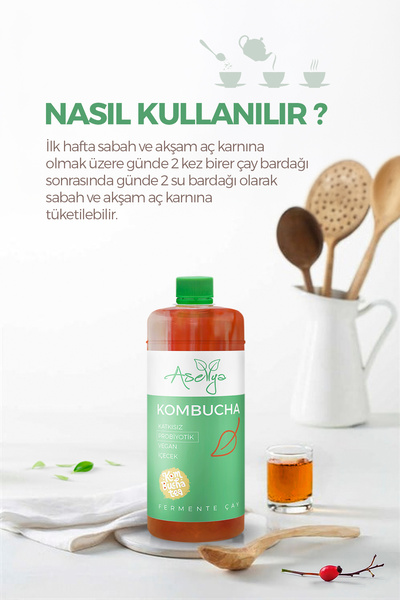 asellya sağlıklı yaşam Doğal Fermente Kombucha Çayı – Soğuk Demleme – Ev Yapımı Lezzet 1 LİTRE