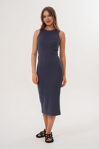 Basics&More Women's Smoked Rib Camisole Midi Dress – Sleeveless, Crew Neck, Casual Comfortable Fit
