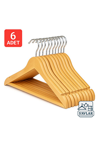 SAVLAR Set de 6 umerașe din lemn anti-alunecare – cârlig rotativ, umeraș pentru haine, jachete, pantaloni