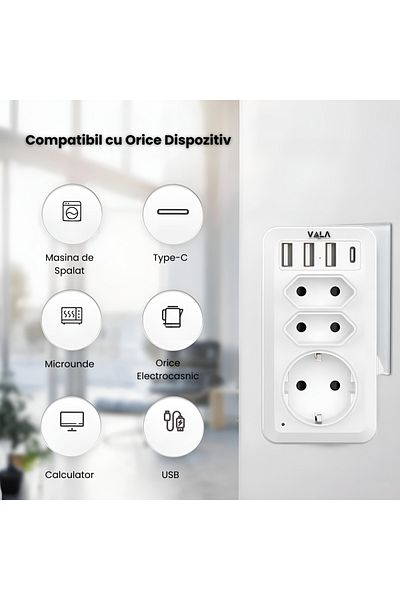 Vala Tech Adaptor Priza Cu Camera Spion 64gb, ®️, Full Hd 1080p, Rezolutie Foto 4032x3024, Format Avi