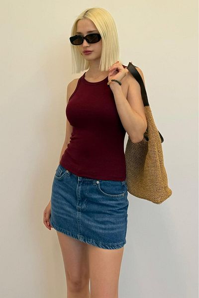 Madmext Burgundy Thick Strap Regular Cut Basic Undershirt Mg2059