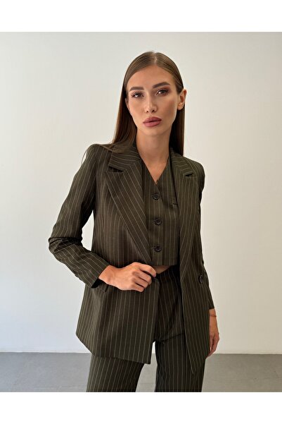 ossons Çizgi Desenli Pantolon Ceket Yelek 3 lü Takım Elbise