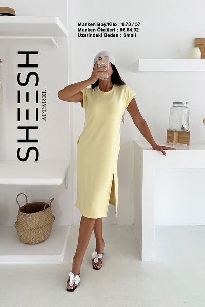 SHEESH APPAREL Yellow Low Sleeve Modal Summer Dress