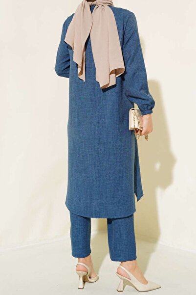 Kirazgym Dámská námořnická modrá dvoukomorová tunika s límečkem a knoflíkem – dlouhý rukáv, kapsa, bavlna