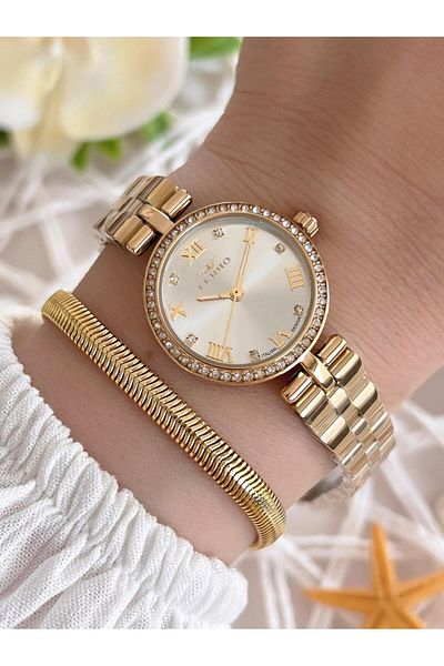 FERRO 3 Atm Water Resistant Special Design Women's Wrist Watch & Bracelet - Steel Band Vs.Blkt.0040