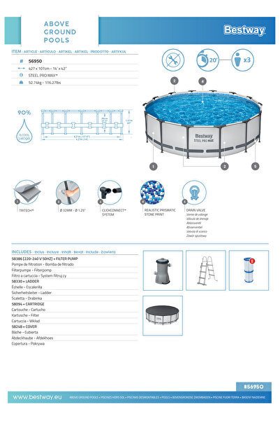 BESTWAY Bestway Steel Pro Max Pool Set+ Filter Pump+Ladder 4.27M X 1.07M 26-56950