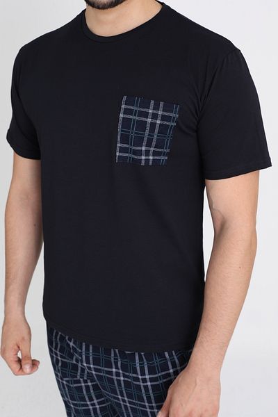 TURAY Σετ πιτζάμες Leeds Wrist 100% βαμβακερό ανδρικό καρό Navy Blue