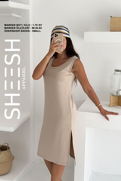SHEESH APPAREL Basic Modal Summer Dress with Beige Straps