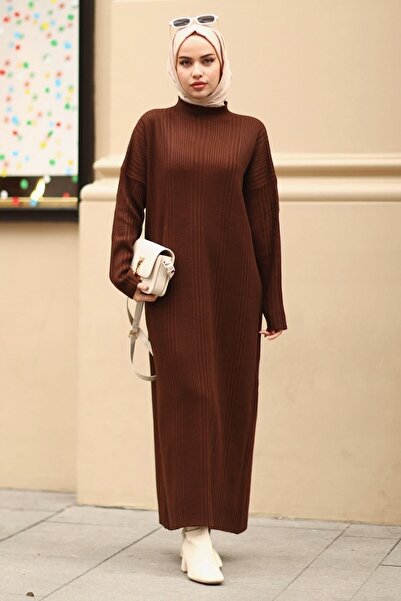 Kirazgym Φόρεμα Hijab με μακρύ πλεκτό Ravza με ραβδώσεις