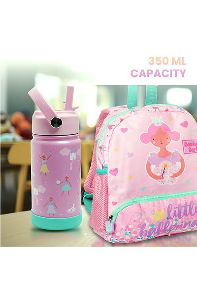 Bamboo Bark Little Ballerina-Castle Insulated Water Bottle with Straw & Handle –Double Wall Thermos Flask