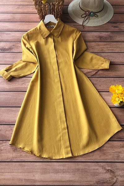 Kirazgym Γυναικείο πουκάμισο Boyfriend Tunic από μουστάρδα